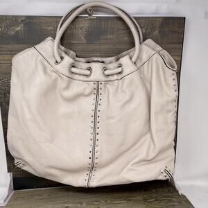 Michael Kors Astor Large Studded Genuine Pebbled Leather Tote Bag Purse Vanilla